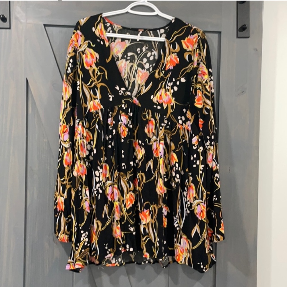 Free People Black Floral Tunic